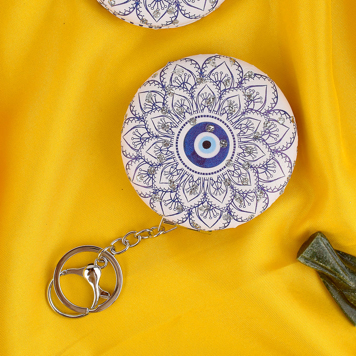 Round Evil Eye Keychain with Foldable Mirror β Stylish and protective keychain, perfect for daily use and gifting. Indiaβs Largest Pooja Accessories Brand β www.satvikstore.in