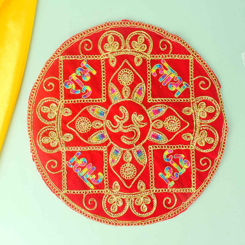 Round Shape Velvet Pooja Aasan 12x12 Inch with Golden Lace Border. Indiaβs Largest Pooja Accessories Brand - www.satvikstore.in