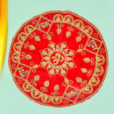 Round Shape Velvet Pooja Aasan 18x18 Inch with Golden Lace Border. Indiaβs Largest Pooja Accessories Brand - www.satvikstore.in