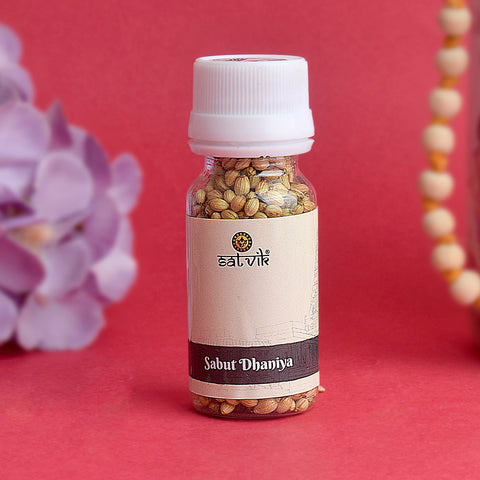 Sabut Dhaniya (Whole Coriander Seeds) are commonly used in Hindu pooja rituals and havan ceremonies, offering fragrance and spiritual energy β Indiaβs Largest Pooja Accessories Brand β www.satvikstore.in