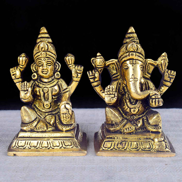 3.4 Inch Sacred Brass Laxmi Ganesh Idol symbolizing prosperity and wisdom, intricately handcrafted for home mandirs, Diwali décor, or auspicious gifting. No.1 Brass Idol Store www.satvikstore.in