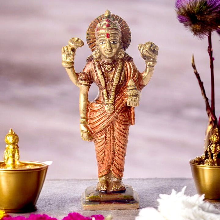 5.7 Inch Shree Dhanvantari Brass Statue with detailed craftsmanship, symbolizing health and healing – ideal for home temple, Ayurvedic spaces, and spiritual décor No.1 Brass Idol Store www.satvikstore.in