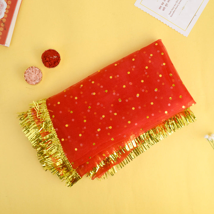 Traditional 42x16 inch Mata Chunni with small dotted pattern for Mata idol decoration and pooja rituals β Indiaβs Largest Pooja Accessories Brand β www.Satvikstore.in