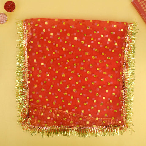 Traditional 25x10 inch Mata Chunni with elegant square dot design for Mata idol pooja β Indiaβs Largest Pooja Accessories Brand β www.Satvikstore.in