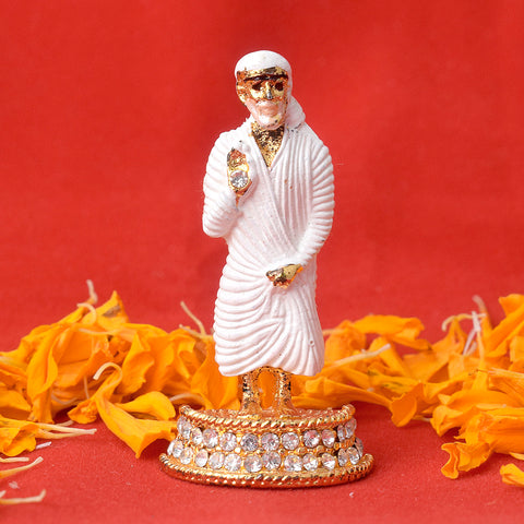 Standing Sai Baba Idol, meticulously crafted with fine details, showcasing Sai Baba in a serene and divine pose, perfect for spiritual devotion, worship, and as a sacred decoration.Indiaβs Largest Pooja Accessories Brand β www.satvikstore.in