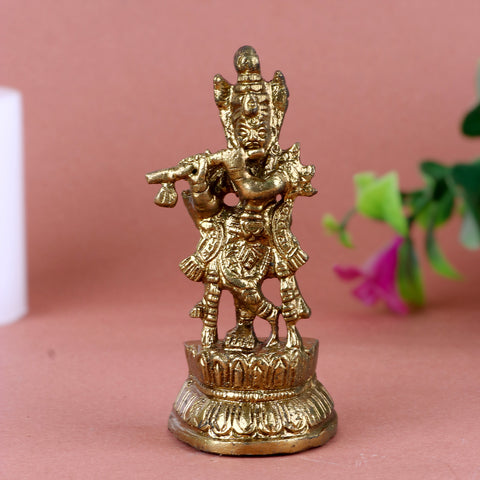 3.9 Inch Stunning Brass Krishna with Flute Idol β Compact Statue for Home Temple, Spiritual Decor, or Gifting Purposes. No.1 Brass Idol Store www.satvikstore.in