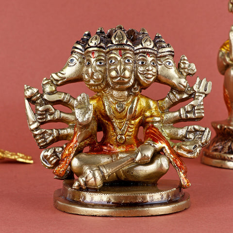 3.5 Inch Stylistic Brass Panchmukhi Hanuman Idol featuring five intricately crafted faces, symbolizing divine protection, strength, and spiritual power β perfect for home temple and sacred dΓ©cor. No.1 Brass Idol Store www.satvikstore.in