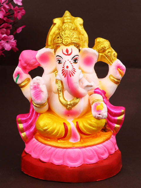 6.5-inch Sumukha eco-friendly Ganesha idol made from shadu mati, ideal for eco-conscious Ganesh Chaturthi celebrations.Indiaβs Largest Pooja Accessories Brand β www.satvikstore.in