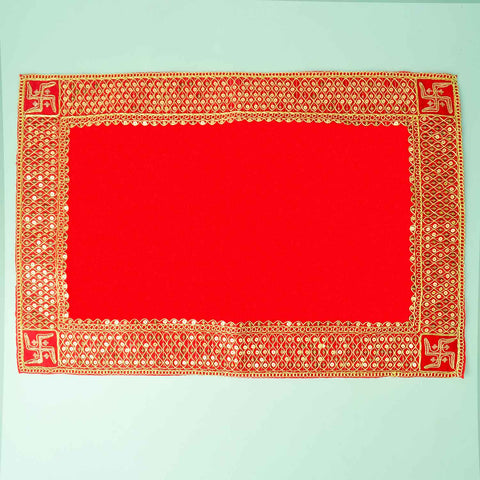 Swastik Design Velvet Aasan 16x24 Inch Pack of 4 with Golden Lace Border. Indiaβs Largest Pooja Accessories Brand - www.satvikstore.in