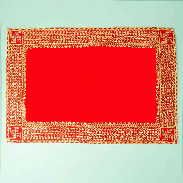 Swastik Design Velvet Aasan 16x24 Inch Pack of 4 with Golden Lace Border. Indiaβs Largest Pooja Accessories Brand - www.satvikstore.in