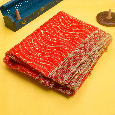 Authentic 84x42 inch Traditional Red Mata Chunri with vibrant fabric and detailed design for Mata idol decoration β Indiaβs Largest Pooja Accessories Brand β www.Satvikstore.in