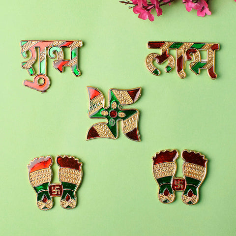 Traditional Shubh Labh and Swastik wall sticker set featuring ornate red and golden designs, ideal for pooja rooms, entrances, and festive home decor. Indiaβs Largest Pooja Accessories Brand β www.satvikstore.in