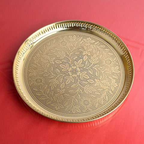 Shop Traditional Vintage Brass Floral Thali with intricate floral carvings, perfect for pooja rituals, festive celebrations, and temple dΓ©cor. A timeless addition to your spiritual setup. Satvikstore.in