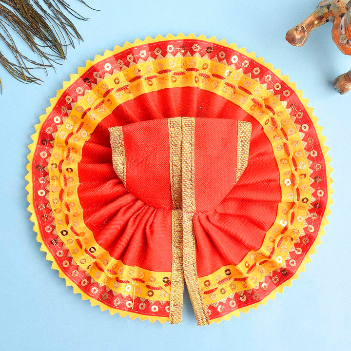 Yellow-Red Laddu Gopal Dress with Sequin Border β Indiaβs Largest Pooja Accessories Brand β www.satvikstore.in