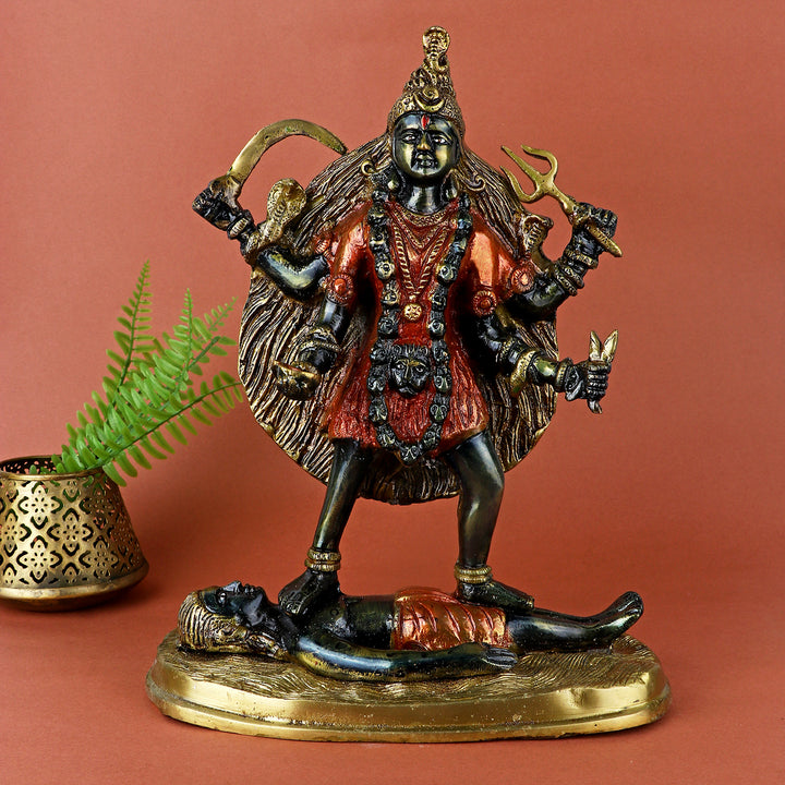 Kali statue idol Pital Mahakaali Mata Murti is symbol of time and change which made from Virgin Quality Brass for long lasting use. Handmade product from the Artisanship of India's Craftsman with Using Modern Style.