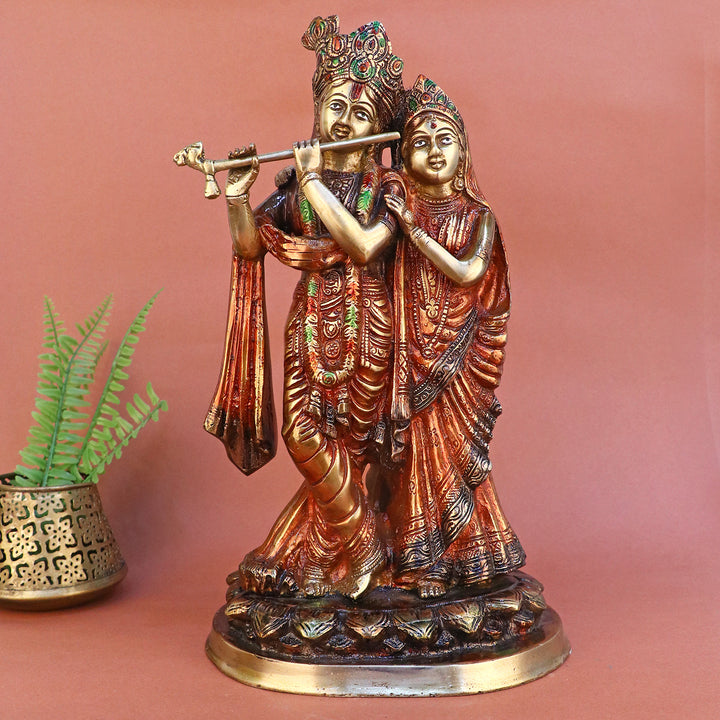 Lord Radha and Krishna Murti with Bansuri(Flute), Radha Krishna Statue made from Virgin Quality Brass for long-lasting use. Handmade product from the Artisanship of India's Craftsman Using Modern Style.
