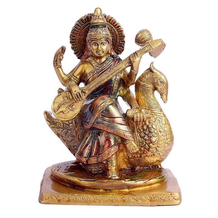 7.3 Inch Goddess Saraswati Mata Brass Idol Brass Statue featuring intricate detailing, perfect for spiritual home decor, temple worship, and devotional gifting. Indiaβs Largest Brass Idols Brand - www.satvikstore.in