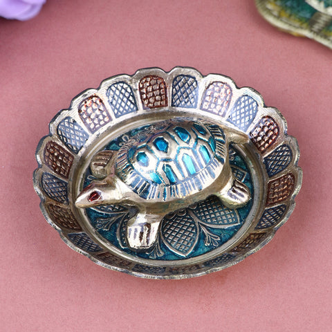 Brass Colored Turtle with Nakashi Plate/Tray (Small) β A beautifully crafted small turtle with Nakashi detailing, perfect for bringing prosperity and protection into your space. Indiaβs Largest Pooja Accessories Brand β www.satvikstore.in