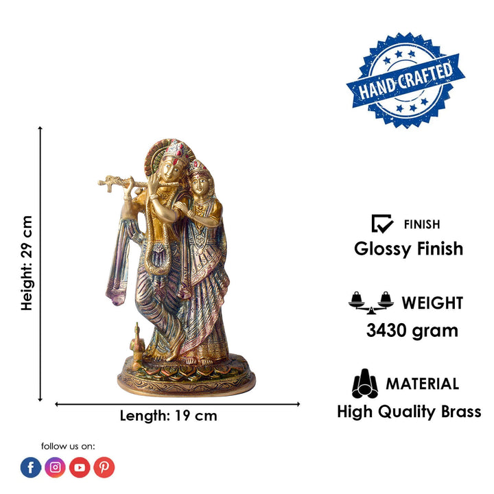 The 11.4 Inch Radha Krishna β Divine Harmony in a Sacred Sculpture is a breathtaking masterpiece that captures the eternal and divine bond between Radha and Krishna. This beautifully detailed idol showcases the couple in a serene and harmonious pose, with Krishna playing his mesmerizing flute and Radha standing gracefully by his side.