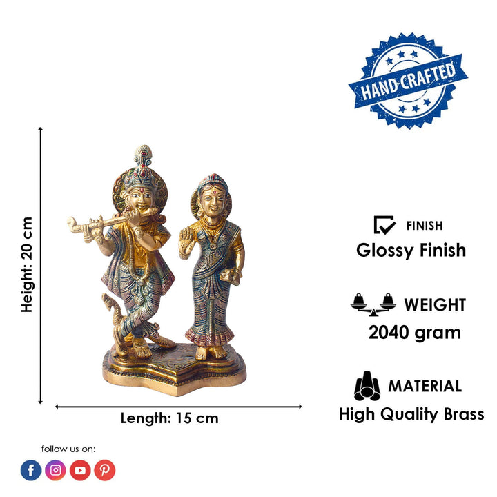 The 8 Inch Radha Krishna Idol β A Symbol of True Devotion and Love is a magnificent representation of the eternal bond between Radha and Krishna, capturing the purity and depth of their divine love. This beautifully crafted idol depicts Krishna playing his flute, while Radha stands beside him, radiating grace, love, and devotion.