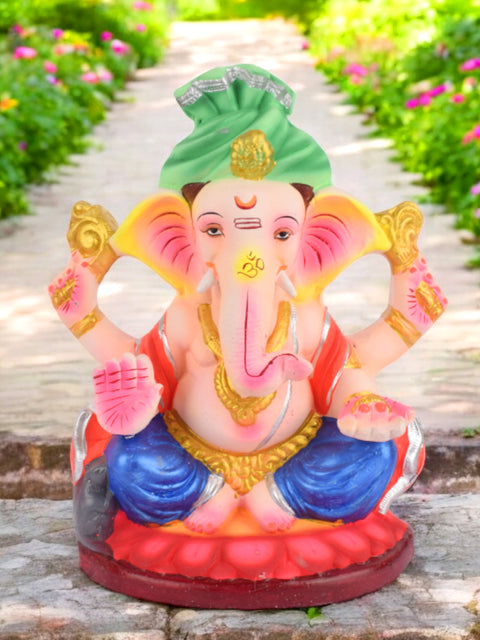9.6-inch eco-friendly Skandapurvaja Ganesha idol in a serene seated posture, crafted from natural shadu mati and ideal for Ganesh Chaturthi. Indiaβs Largest Pooja Accessories Brand β www.satvikstore.in