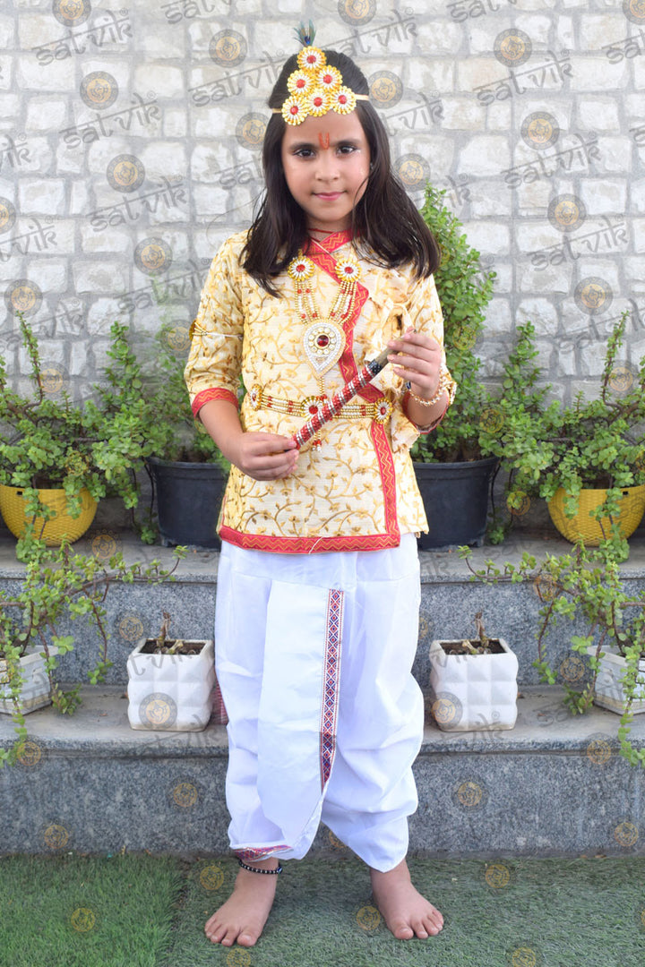 Krishna costume for kids with cream cotton kurta and white dhoti β Indiaβs Largest Pooja Accessories Brand β www.satvikworld.com