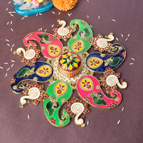 Beautiful kumkum holder featuring an artistic Rangoli design, ideal for traditional rituals and festive decor. Indiaβs Largest Pooja Accessories Brand β www.satvikstore.in