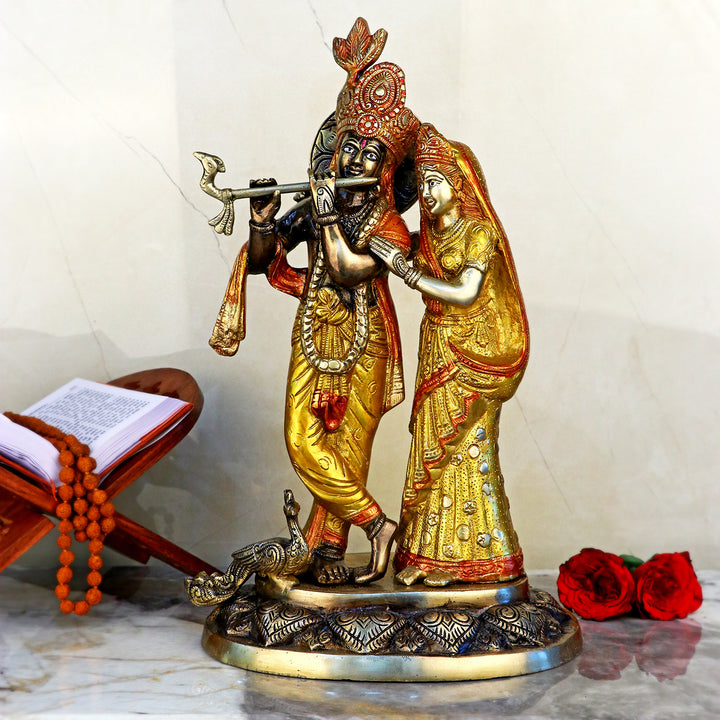  Lord Radha and Krishna Murti with Bansuri(Flute), Radha Krishna Statue made from Virgin Quality Brass for long-lasting use. Handmade product from the Artisanship of India's Craftsman Using Modern Style.