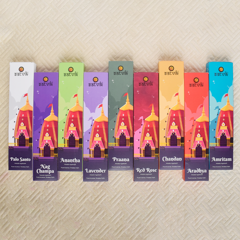 Combo Incense Sticks Set of 9 packs with assorted natural fragrances for pooja, meditation, and relaxation. Indiaβs Largest Pooja Accessories Brand - www.satvikstore.in