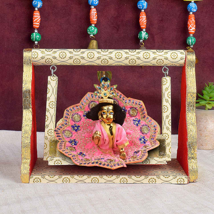 Printed Design Jhula – White & Gold Wooden Swing for Laddu Gopal – India’s Largest Pooja Accessories Brand – www.satvikstore.in
