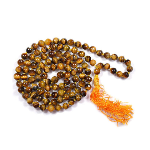 108 Beads Tiger Eye Jaap Mala made from natural brown-golden tiger eye crystals, ideal for power, protection, and meditation practices Indiaβs Premium Jap Mala Store - www.satvikstore.in