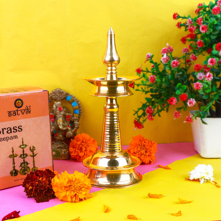 10 Inch Small Brass Kerala Diya β AKP NilaVilakku Deepam β Handcrafted brass diya for traditional Kerala pooja and Indian rituals. Indiaβs Largest Pooja Accessories Brand β www.satvikstore.in