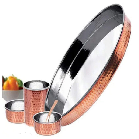 13 Inch Copper Hammered Thali Set β Traditional handcrafted pure copper dinner plate with elegant hammered design, perfect for authentic Indian dining and festive meals Indiaβs Largest Pooja Accessories Brand β www.satvikstore.in