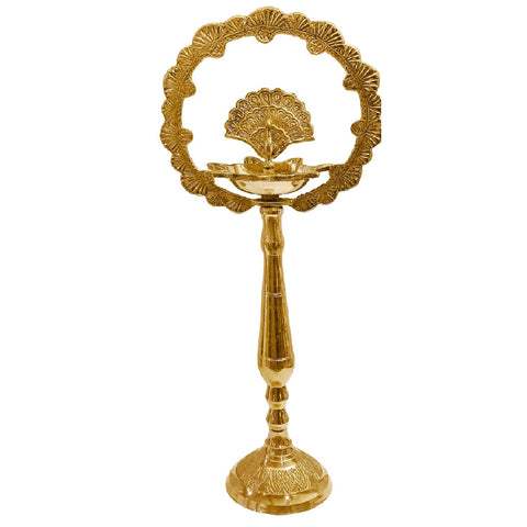 16 Inch Mor Kiran Style Brass Kerala Diya β Elegant handcrafted brass peacock diya in Kiran style, perfect for pooja and festive settings. Indiaβs Largest Pooja Accessories Brand β www.satvikstore.in