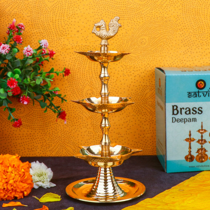 Brass Peacock Inauguration Diya β Handcrafted brass diya featuring an elegant peacock design, perfect for pooja ceremonies, inaugural events, and traditional dΓ©cor. Indiaβs Largest Pooja Accessories Brand β www.satvikstore.in