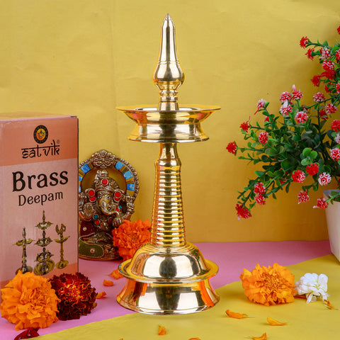 9 Inch Small Brass Kerala Diya β AKP NilaVilakku Deepam β Traditional handcrafted brass oil lamp for Indian pooja rituals and decor. Indiaβs Largest Pooja Accessories Brand β www.satvikstore.in