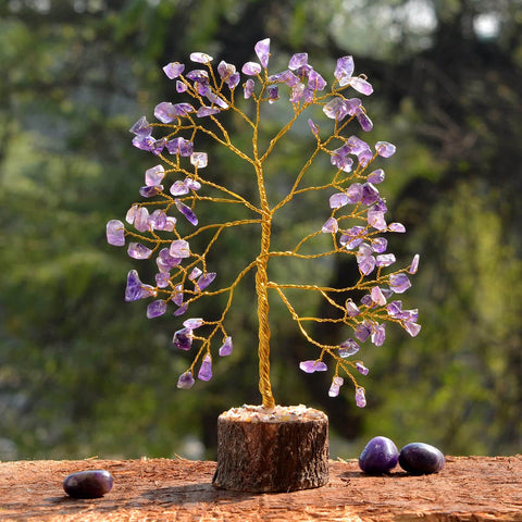 Amethyst Crystal Tree with 100 polished purple amethyst beads arranged on a wire base, representing peace, healing energy, and spiritual growth. Indiaβs Largest Pooja Accessories Brand β www.satvikstore.in