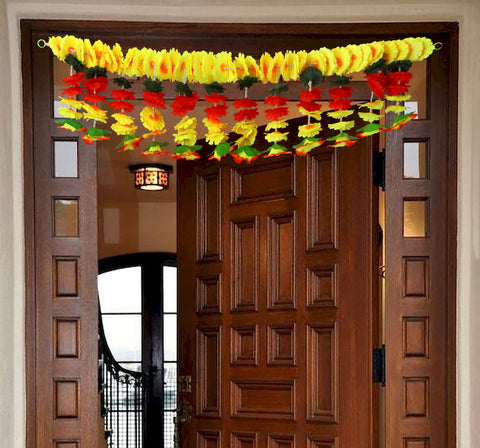 Artificial Flower Bandarwal Floral Toran Design 13 for Door Decoration with vibrant marigold and leaf pattern β perfect for festive home dΓ©cor. Indiaβs Largest Pooja Accessories Brand β www.satvikstore.in