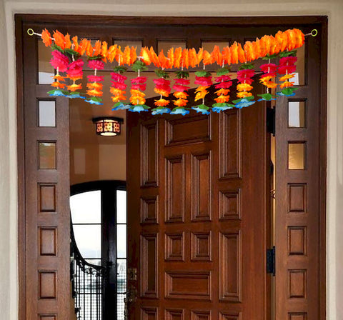Artificial Flower Bandarwal Toran Design-14 with vibrant floral garland and golden accents for door decoration. Indiaβs Largest Pooja Accessories Brand β www.satvikstore.in