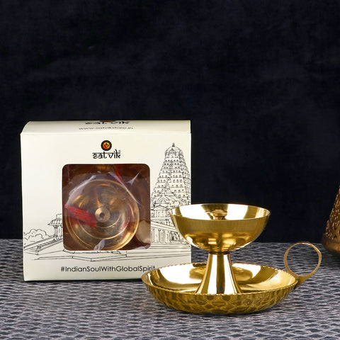 Pure Brass Aarti Akhand Diya with Ring Holder β Elegant brass diya with a ring holder, designed for continuous lighting during Aarti ceremonies. Indiaβs Largest Pooja Accessories Brand β www.satvikstore.in