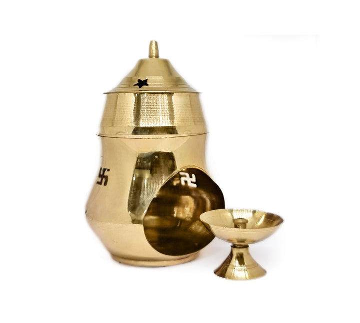 Brass Essential Oil Burner β Elegant diffuser for aromatherapy and spiritual ambience. Indiaβs Largest Pooja Accessories Brand β www.satvikstore.in