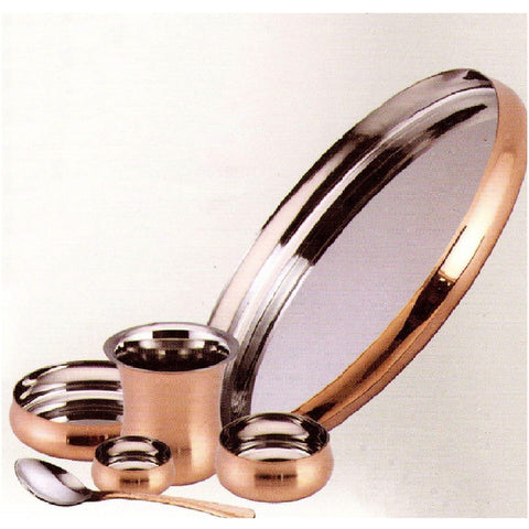 Copper Round Thali Set (14 Inch), a traditional and elegant copper dining set perfect for serving meals during festive occasions, pooja rituals, and daily use. 
Indiaβs Largest Pooja Accessories Brand β www.satvikstore.in