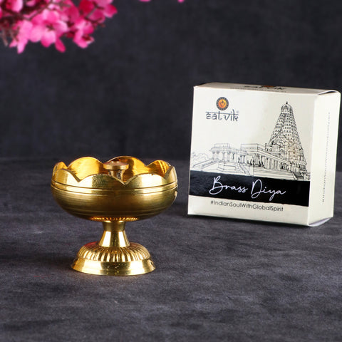 Designer Pure Brass Diya (Large) β Elegant handcrafted brass oil lamp for festive dΓ©cor, temple use, and traditional pooja rituals. Indiaβs Largest Pooja Accessories Brand β www.satvikstore.in
