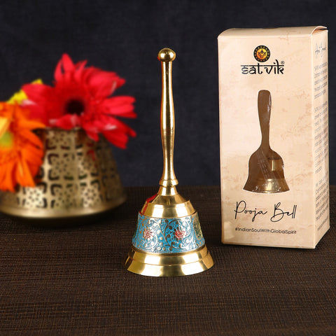 Enthralling brass puja bell with traditional design and fine detailing, perfect for daily aarti, temple rituals, and spiritual ceremonies. Indiaβs Largest Pooja Accessories Brand β www.satvikstore.in