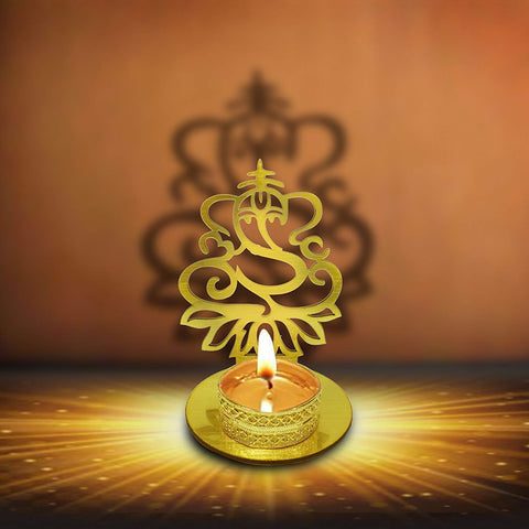 Handmade Lord Ganesha Shadow Diya in metal, designed to project a divine shadow of Ganpati when lit, ideal for spiritual home dΓ©cor, Diwali celebrations, and devotional lighting. Indiaβs Largest Pooja Accessories Brand β www.satvikstore.in