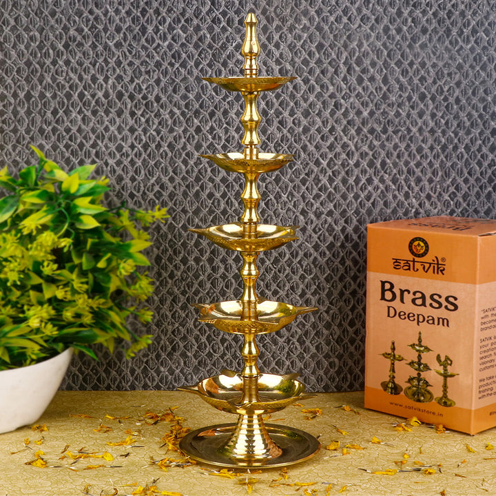 Beautiful Brass Kerala Inauguration Lamp – Handcrafted brass lamp, perfect for traditional pooja ceremonies, temple use, and special occasions. India’s Largest Pooja Accessories Brand – www.satvikstore.in