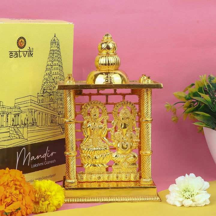 Beautiful Lakshmi Ganesha Mandir crafted from fine materials, showcasing Lord Ganesha and Goddess Lakshmi in a serene and intricate design. Perfect for spiritual decor, bringing prosperity and good fortune to your home or temple. Indiaβs Largest Pooja Accessories Brand β www.satvikstore.in