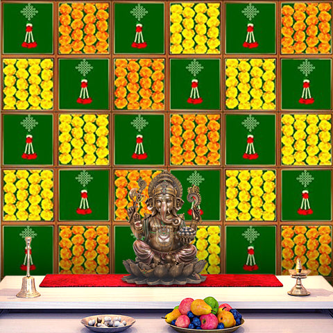 Printed backdrop cloth featuring a vibrant Genda Phool (marigold flower) design, ideal for pooja setups, festive home decoration, and traditional Indian ceremonies. Indiaβs Largest Pooja Accessories Brand β www.satvikstore.in