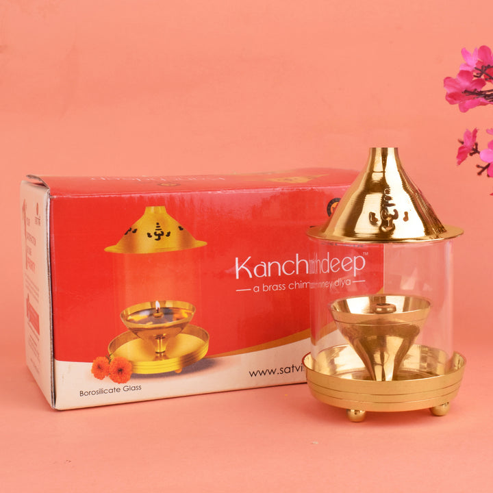 Pure Brass Kanchdeep Akhand Chimney Diya – A premium quality, handcrafted diya made from pure brass with a unique chimney design.  India’s Largest Pooja Accessories Brand – www.satvikstore.in