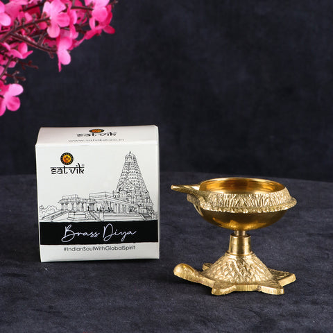 Pure Brass Turtle Diya β Decorative oil lamp with turtle base symbolizing stability, prosperity, and Vastu harmony in Hindu rituals. Indiaβs Largest Pooja Accessories Brand β www.satvikstore.in